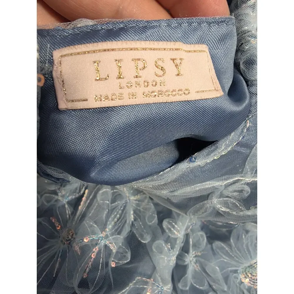 Lipsy Girls Light Blue Holiday Evening Princess Dress Sequin Flowers 7 8y Fairy